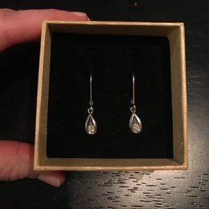 14K white gold teardrop dangle diamond earrings